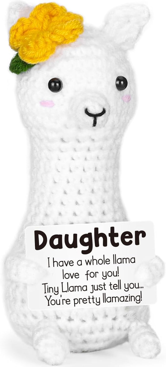 Funny Llama Daughter Gifts from Mom Dad, Birthday Gifts for Daughter Teen Girls, Best Daughter in Law Step Bonus Ever, Cute Emotional Handmade Positive Crochet Animals Llama Christmas White Elephant