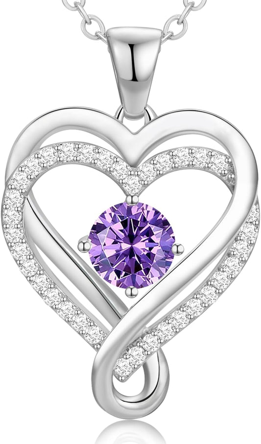 Infinity Heart Birthstone Necklace for Women Wife 18K Rose Gold Plated,Anniversary for Women Wife Her Birthday Gift for Girlfriend Mom Daughters, I Love You Women's Jewelry