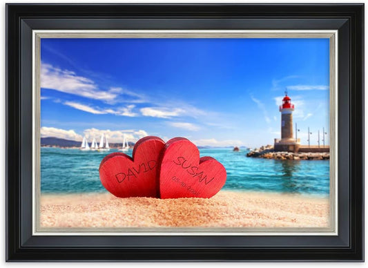 IPIC - Beach Lovers, Personalized Framed Wall Art with Names and Date on, Giclee Prints with Solid Wood Frame, Customized Gift and Memorial Gifts for Wedding Anniversary.