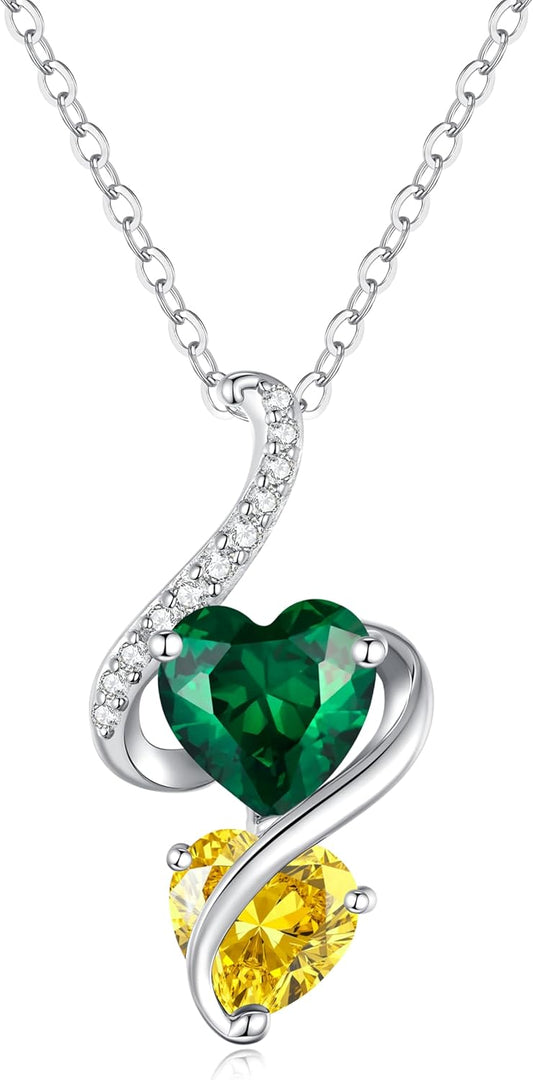 LOUISA SECRET Unique Double Heart Necklace Gifts for Wife Women, 925 Sterling Silver Tiny Birthstone Pendant Jewelry Gift for Her Girlfriend Mom Valentine's Day Anniversary Mother's Day Birthdays & Christmas