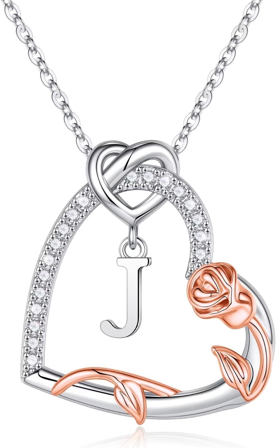 Iefil Rose Heart Necklaces Gifts for Women - 925 Sterling Silver Heart Initial Necklaces, Anniversary Birthday Gifts, Women Jewelry Gift for Wife Girlfriend Mom Daughter Her