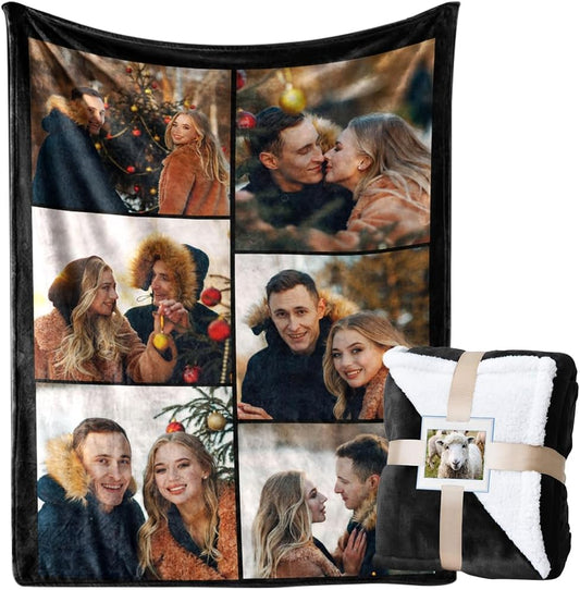 Custom Blanket with Picture Personalized Sherpa Fleece Throw Blanket - Thick and Warm Fuzzy Plush Blanket - Customized Valentines Day Gifts for Couple Girlfriend Boyfriend