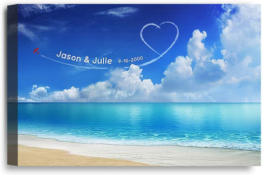 IPIC - Seaside Skywriting Personalized Wall Art with Names, Customized Gift for Couple, Customized Canvas for Wedding Anniversary. 18x12