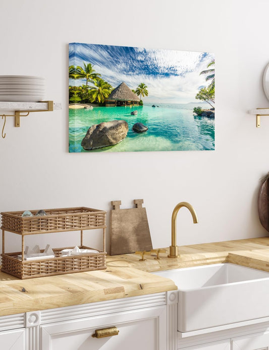 IPIC - "Tropical Memories Personalized Canvas Wall Art, Custom Beach Canvas Print with Name and Date on Rock, A Personalized Gift for Couple, Wedding, or Anniversary, Coastal Home Decor