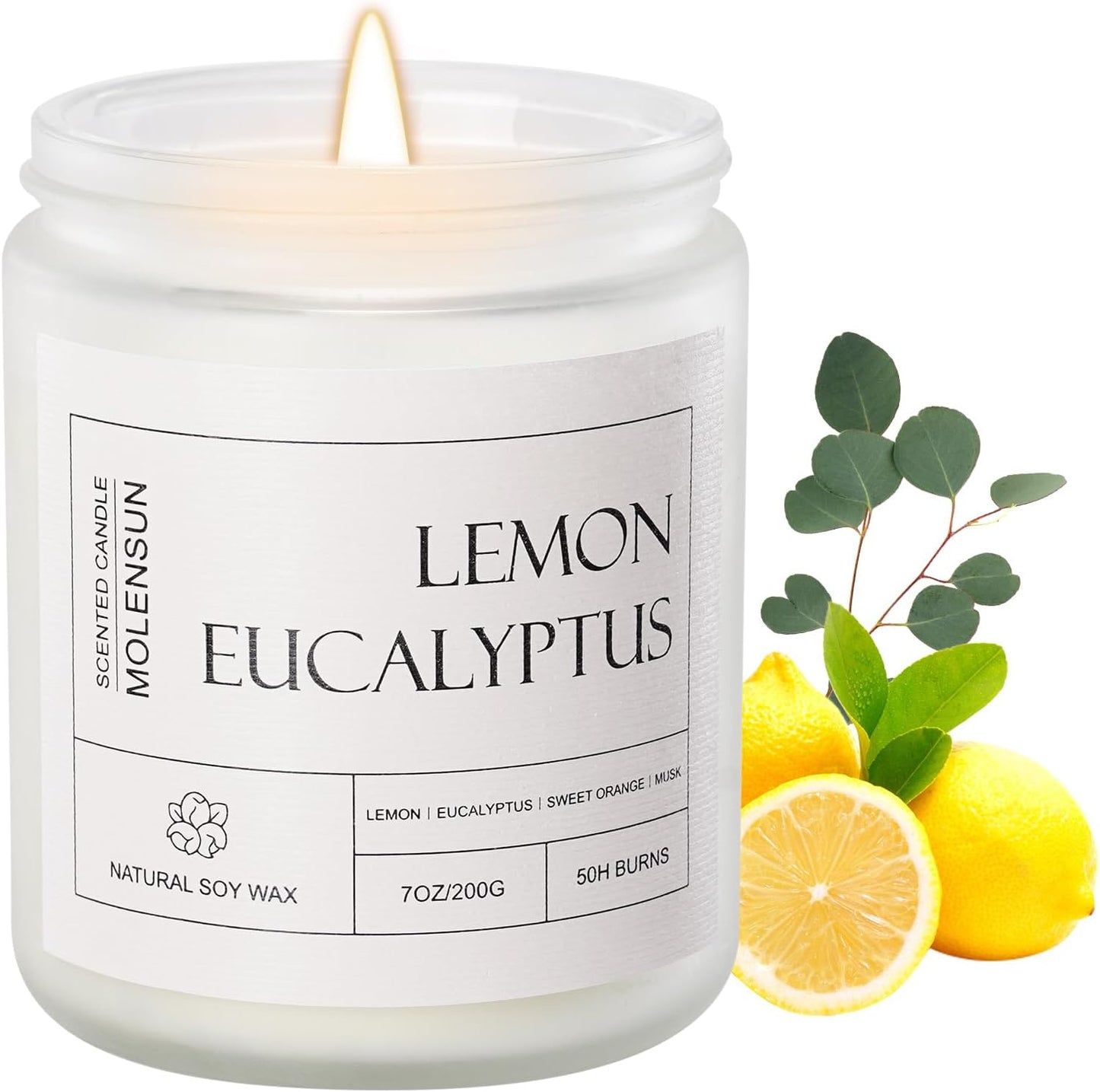 Lemon Eucalyptus Scented Candles, Mother's Day Gifts, Aromatherapy Jar Candle, 7 oz Long Lasting Candles, Soy Wax Candle Gift for Women