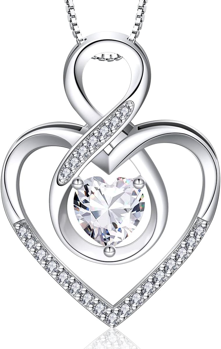 RIVIKO Infinity Heart Symbol Necklace for Women 925 Sterling Silver Love Heart Pendant Valentine's Day Mother's Day Anniversary Birthday Christmas Jewelry Gifts for Women Mom Wife Sister Her Friends