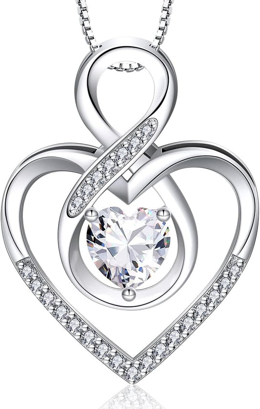RIVIKO Infinity Heart Symbol Necklace for Women 925 Sterling Silver Love Heart Pendant Valentine's Day Mother's Day Anniversary Birthday Christmas Jewelry Gifts for Women Mom Wife Sister Her Friends