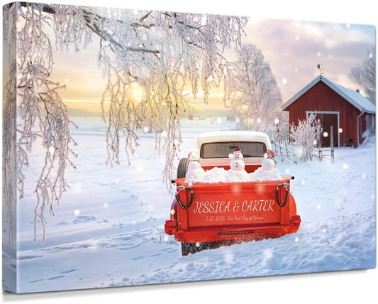 IPIC - Timeless Love Through the Seasons, Winter, Personalized Canvas Wall Art with Names, Custom Gift for Couples, Romantic Anniversary or Wedding Present for Bedroom or Living Room Decor
