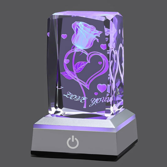 hochance 3D Loverose Crystal Multicolor Nightlight - I Love You Decolamp,Perfect Valentines Gift Ideas for Her My Girlfriend Wife Mom - Unique Anniversary Birthday Presents