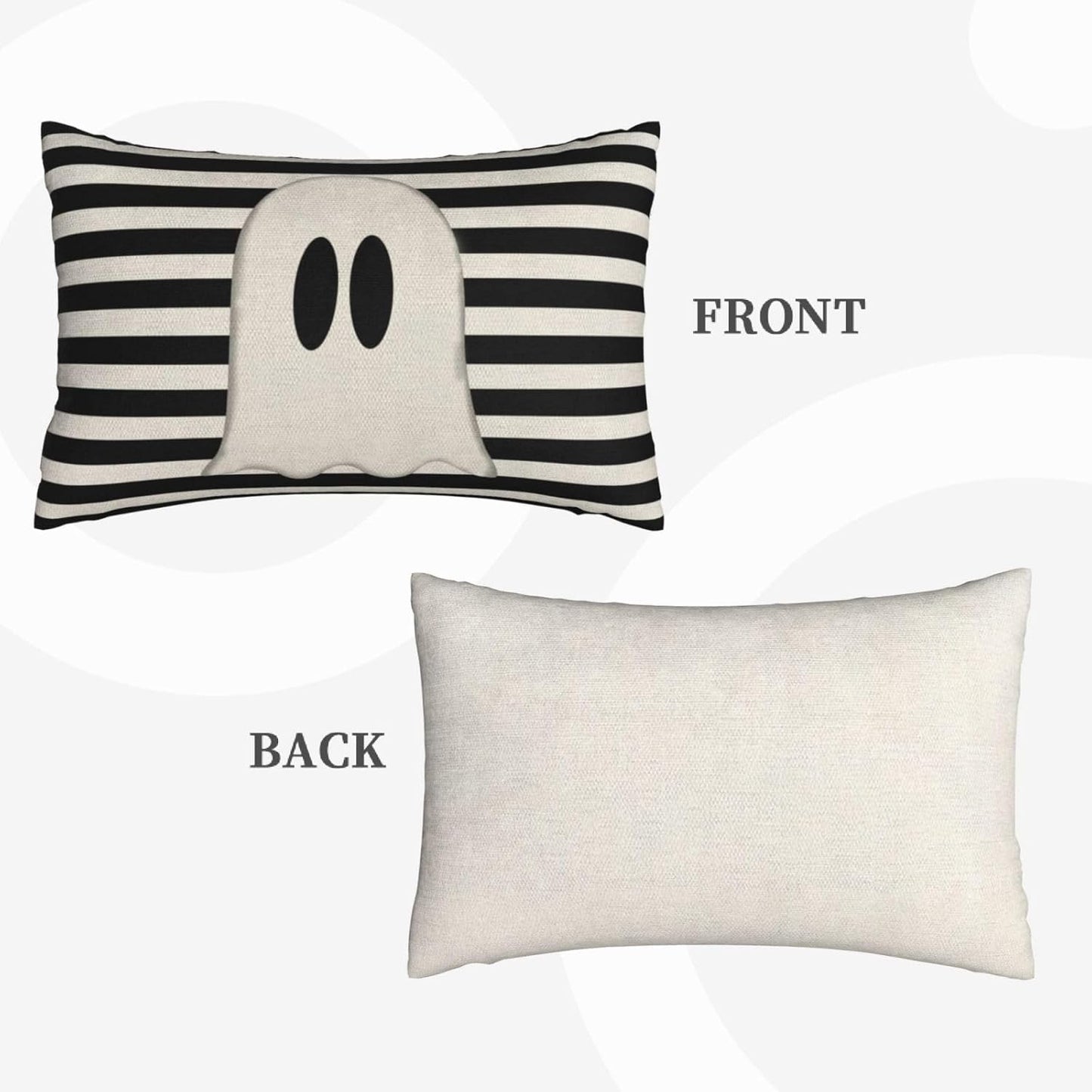 Halloween Decor Pillow Covers 12x20 Set of 2 Black Stripe Cute Ghost Throw Pillow Covers Halloween Decorative Pillow Covers for Halloween Decoration Linen Cushion Case for Couch Sofa Outdoor