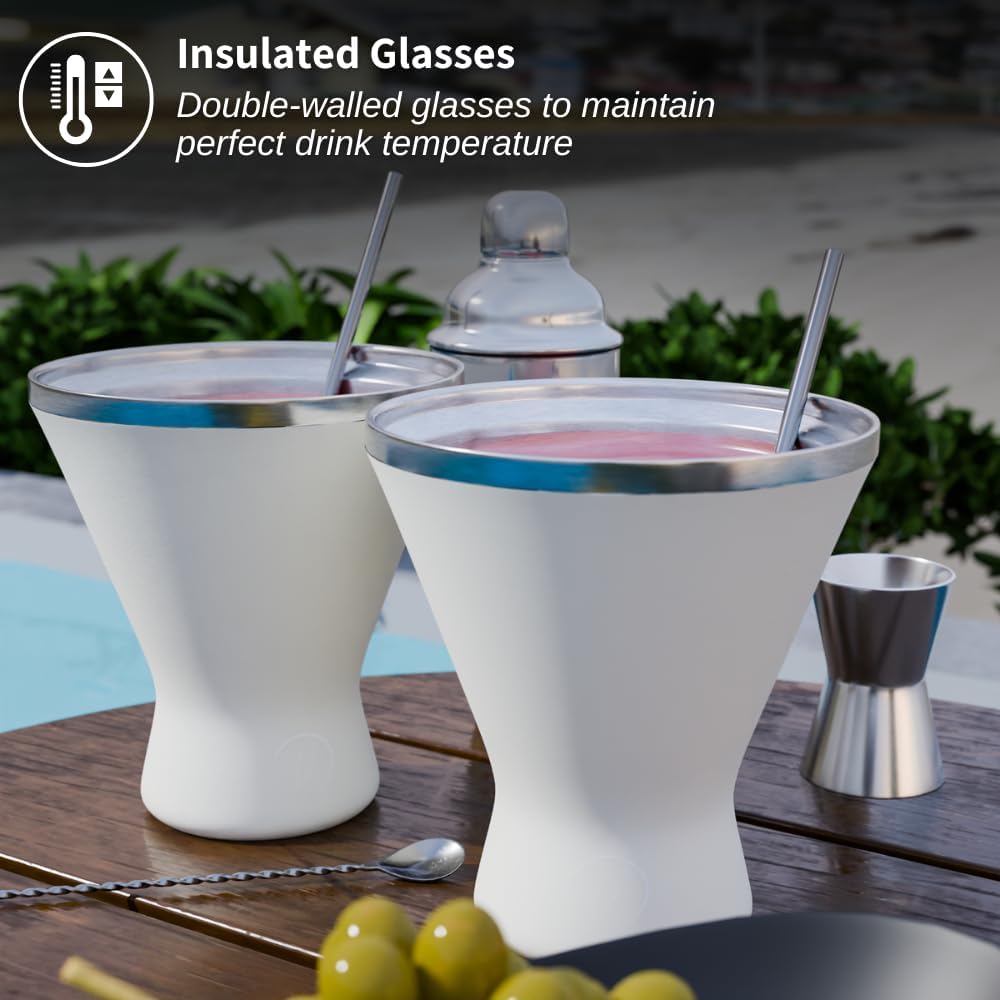 Stainless Steel Martini Glass [Pack of 2] – 10oz Cream, Powder Coated, No Sweat, Double Wall Margarita Tumbler for Cocktails and Cold Drinks | Perfect for Mother's Day Gift