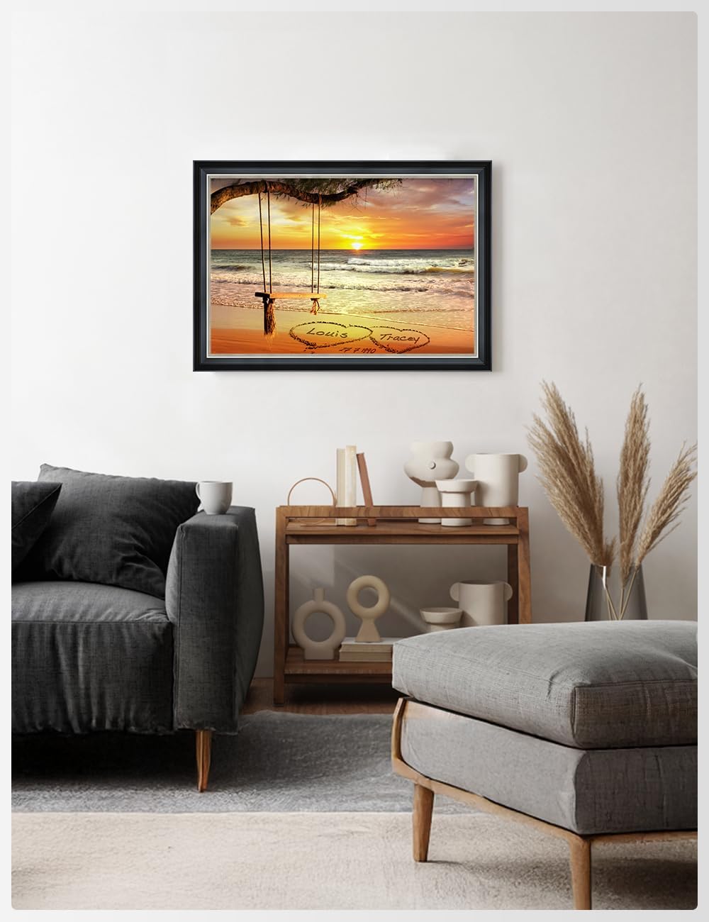 IPIC - "Eternal Love Personalized Canvas Wall Art, Custom Beach Sunset Scene with Solid Wood Frame, A Personalized Gift with Name and Date for Couple, Wedding, or Anniversary