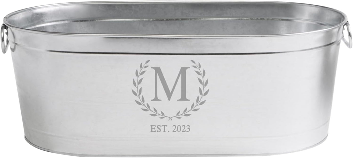Let's Make Memories Personalized Beverage Tub - Monogram Wreath - Galvanized Drink Tub w/o Stand