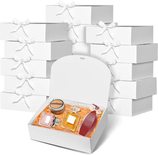15Pack Gift Boxes with Lids, 10.6x7.8x3.1 Inches Bridesmaid Proposal Boxes with Ribbon, White Gift Boxes for Presents,Kraft Paper Boxes for Wedding Christmas Birthday Baby Shower Party
