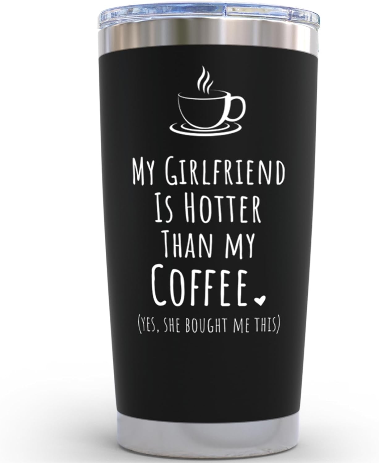 KLUBI Gifts For Him Boyfriend - My Girlfriend Is Hotter Than My Coffee Mug 20oz Cute Birthday Gifts for Boyfriend Coffee Mug for Men Black Tumbler with Straw