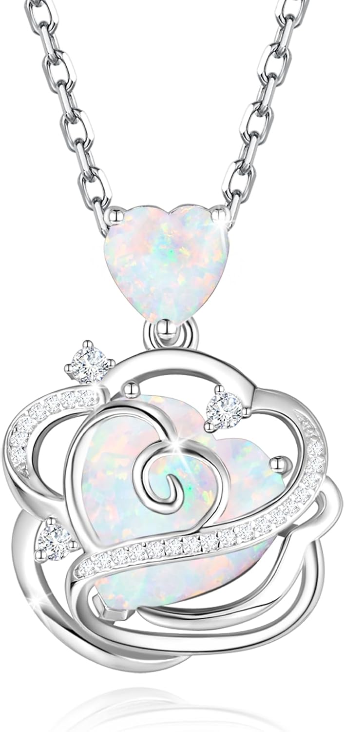 FANCIME Thornless Pulse Birthstone Necklace for Women Sterling Silver Rose Pendant Fine Jewelry Gemstone Birthday Christmas Gifts for Wife Her