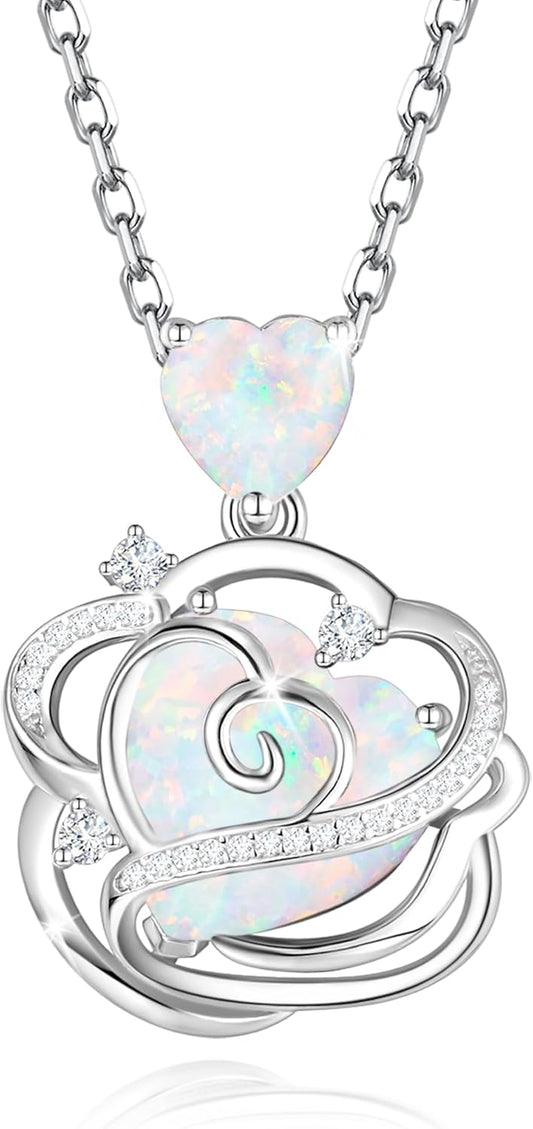 FANCIME Thornless Pulse Birthstone Necklace for Women Sterling Silver Rose Pendant Fine Jewelry Gemstone Birthday Christmas Gifts for Wife Her