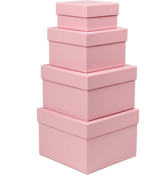 Square Gift Boxes with Lids Set of 4 Pink Gift Box Assorted Sizes Nesting Gift Boxes for Presents Birthday Bridesmaid Wedding Valentines Christmas Party Favor Boxes