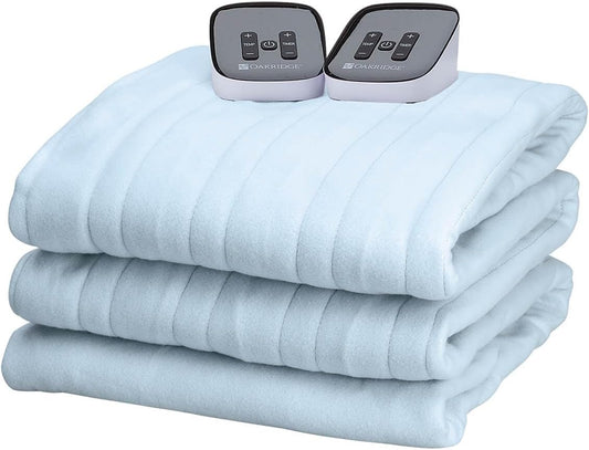 OakRidge Digital Comfort Fleece Heated Queen Blanket - Sky Blue, 100% Polyester, Machine Washable, Oeko-TEX Certified, Perfect for Warm Nights, Controlled Heat Settings