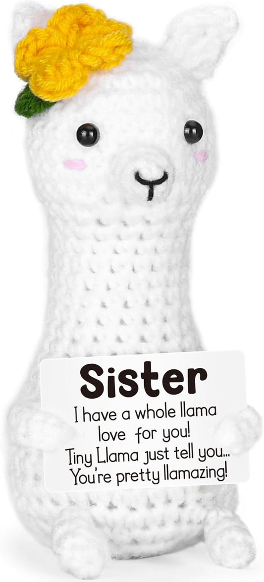 Funny Llama Sister Gifts from Sister, Soul Sisters Friend Birthday Gift for Women Girls Besties Friendship Presents, Mini Small Cute Emotional Handmade Knitted Stuff Positive Crochet Animals Llama
