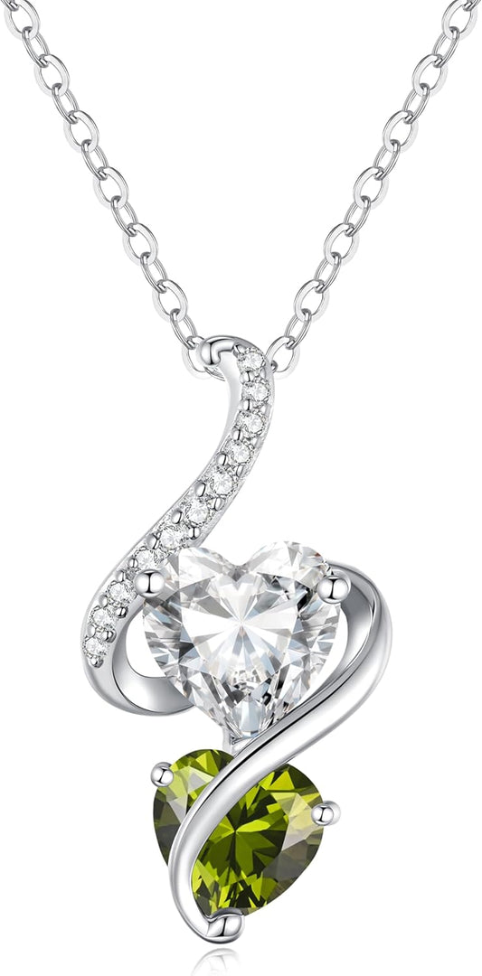 LOUISA SECRET Unique Double Heart Necklace Gifts for Wife Women, 925 Sterling Silver Tiny Birthstone Pendant Jewelry Gift for Her Girlfriend Mom Valentine's Day Anniversary Mother's Day Birthdays & Christmas