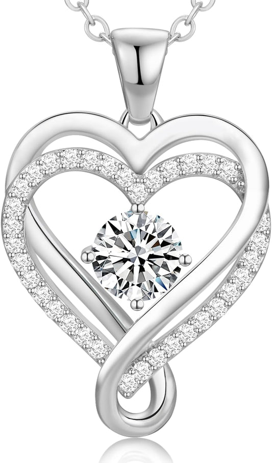 Infinity Heart Birthstone Necklace for Women Wife 18K Rose Gold Plated,Anniversary for Women Wife Her Birthday Gift for Girlfriend Mom Daughters, I Love You Women's Jewelry