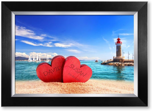 IPIC - Beach Lovers, Personalized Artwork with Names and Date on, Customized Gift for Anniversary,Wedding,Birthday and Holidays. Picture size: 18x12, Framed Size: 21x15