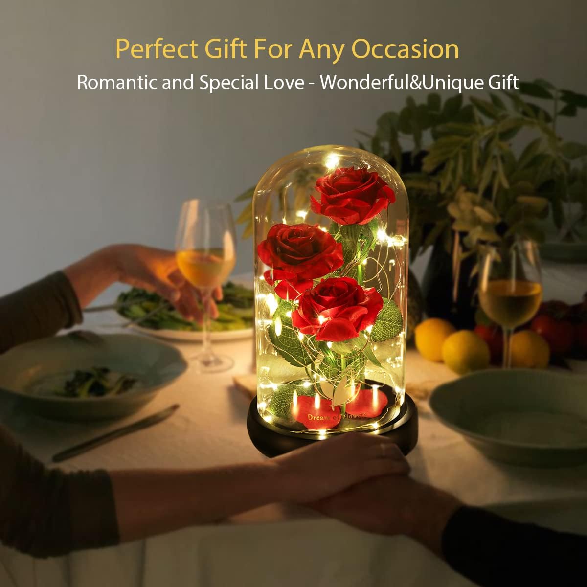 ﻿Women Gift Idea Birthday,Unique Gifts for Mom,Beauty and The Beast Rose in Glass Dome with 2 Lights Mode, Birthday Gifts for her,Anniversary Rose Gifts for Wife,Red Silk Rose Flower Gifts for Women
