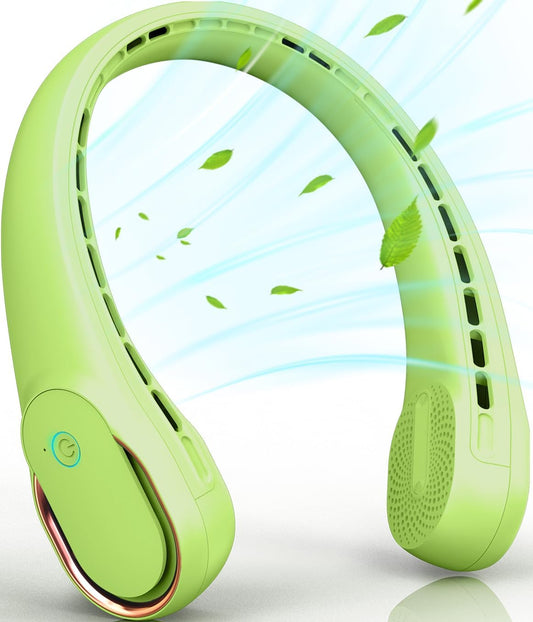 FrSara Bladeless Portable Neck Fan, 5200mAh, 3-Speed, 360° Surround Wind, Ultra-Quiet, USB Rechargeable, Wearable Portable Fan, Avocado Green