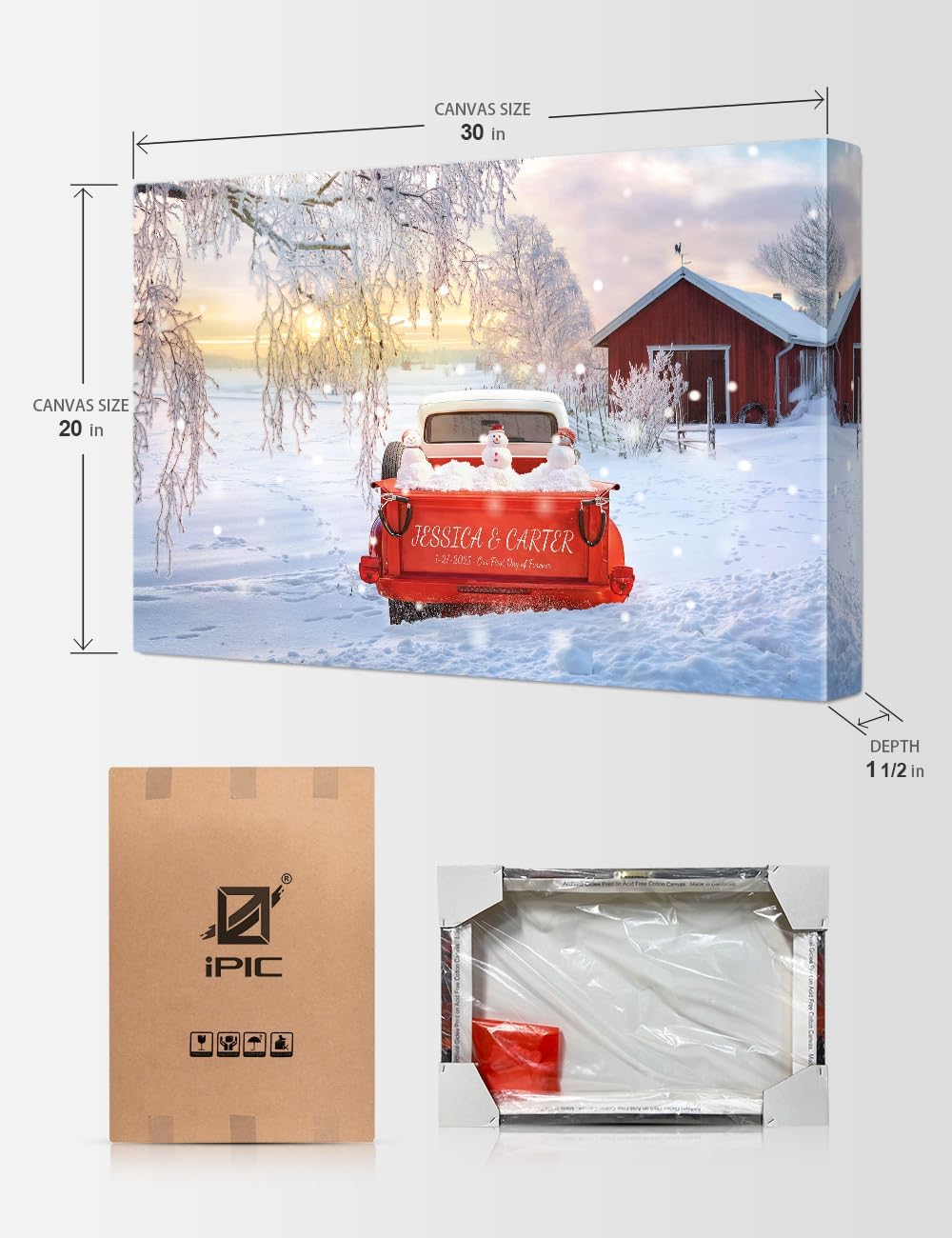 IPIC - Timeless Love Through the Seasons, Winter, Personalized Canvas Wall Art with Names, Custom Gift for Couples, Romantic Anniversary or Wedding Present for Bedroom or Living Room Decor