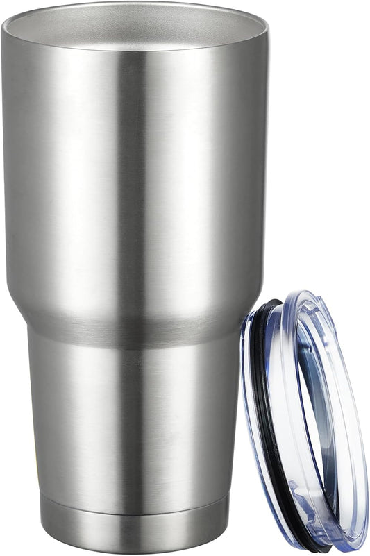 MEWAY 30oz Tumbler Double Wall Vacuum Insulated Travel Mug, Stainless Steel Tumbler with Lid, Durable Powder Coated Insulated Coffee Cup for Cold & Hot Drinks (Silver,1 PACK)