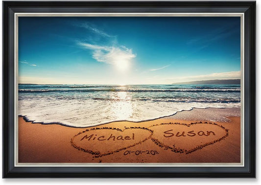 IPIC - Heart in Heart, Personalized Framed Wall Art with Names and Date om, Giclee Prints with Solid Wood Frame, Customized Gift for for Wedding Anniversary