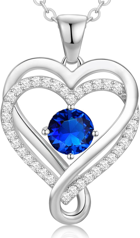 Infinity Heart Birthstone Necklace for Women Wife 18K Rose Gold Plated,Anniversary for Women Wife Her Birthday Gift for Girlfriend Mom Daughters, I Love You Women's Jewelry