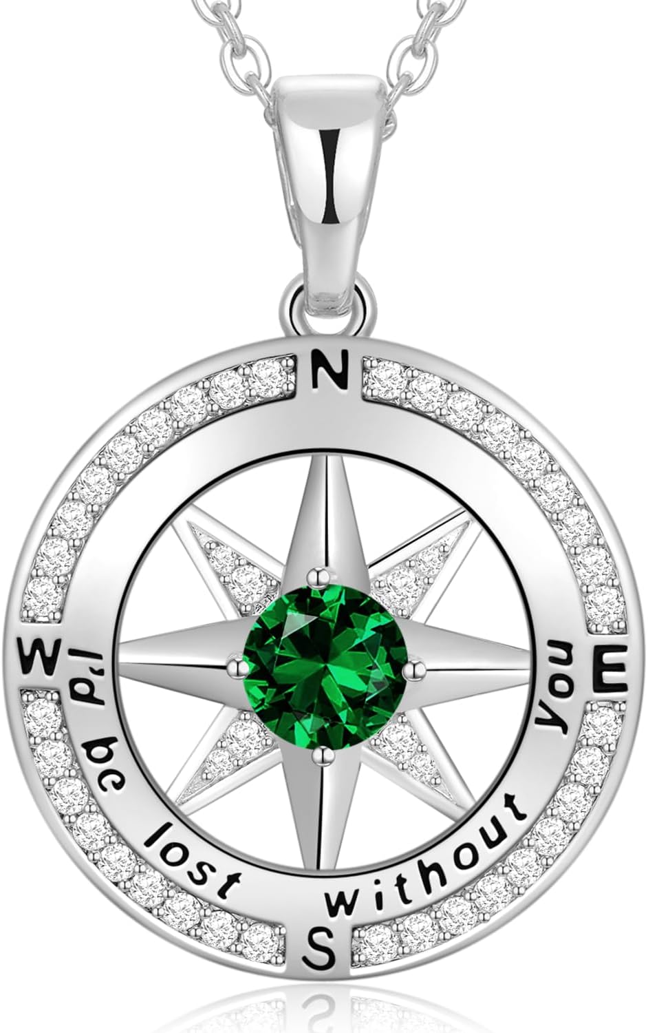 Peeshow Gifts for Women Wife-Compass Birthstone Necklace Gift for Wife Birthday Wedding Anniversary Women Jewelry for Her Girlfriend S925 Sterling Silver