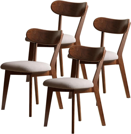 100% Solid Oak Wood Dining Room Chairs - Practical Kitchen Chairs - Wood Chair for Dining Room, Kitchen (4, Walnut with Grey Cushion)