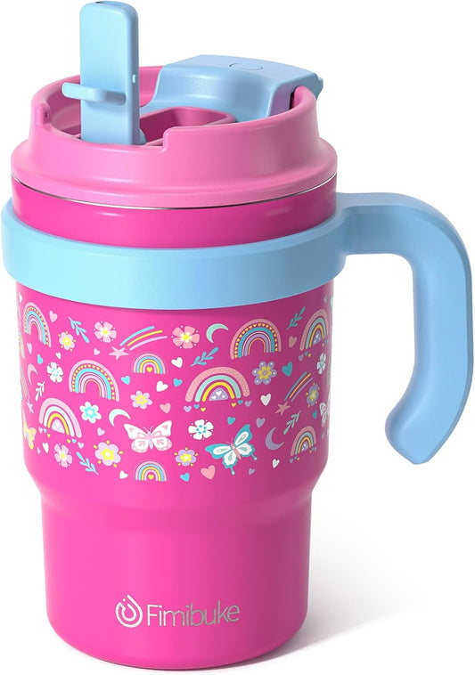 Fimibuke Kids Insulated Tumbler with Handle & Straw - 16oz Leak Proof Toddler Tumbler with Sip/Swig 2-in-1 Lid, BPA FREE 18/8 Stainless Steel Kids Water Bottle Drinking Cups Travel Mugs for Boys Girls