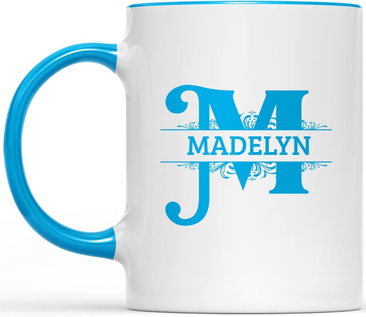 Initial Coffee Mug with Name Personalized for Women for Men Monogrammed gifts Letter Coffee Mugs Custom Name Taza Personalizada Letters Initialed Monogram Two-tone Light Blue