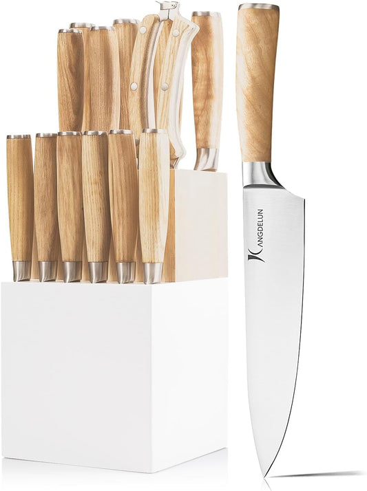 Natura Series 14 PCS Knife Block Set, Ultra Sharp High Carbon Stainless Steel with Wooden Handle