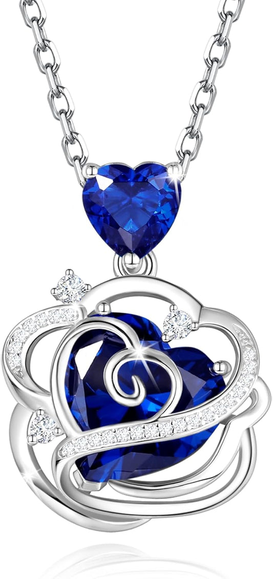 FANCIME Thornless Pulse Birthstone Necklace for Women Sterling Silver Rose Pendant Fine Jewelry Gemstone Birthday Christmas Gifts for Wife Her