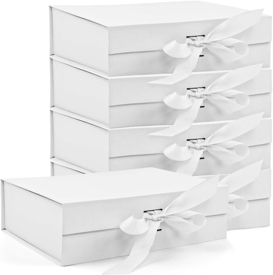 Large Gift Box, 5-Pack Magnetic Lid Gift Box Ribbon Closure Bo Elegant Gift Packaging Luxury Decorative,10.5x7.5x3.1" - Multi-Occasion Packaging Boxes (White)