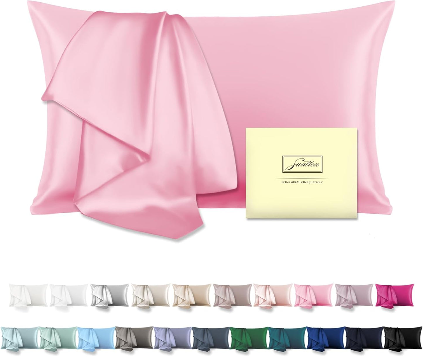 Mulberry Silk Pillowcase for Hair and Skin Pillow Case with Hidden Zipper Soft Breathable Smooth Cooling Silk Pillow Covers for Sleeping (Pink, King（20"X 36"）)