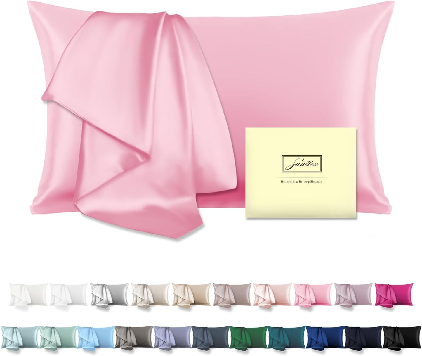 Natural Mulberry Silk Pillowcase for Hair and Skin Queen Size 20"X30" Silk Pillow Case with Hidden Zipper Soft Breathable Smooth Cooling Silk Pillow Covers for Sleeping(Pink,Queen,1Pcs)