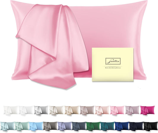 Natural Mulberry Silk Pillowcase for Hair and Skin Queen Size 20"X30" Silk Pillow Case with Hidden Zipper Soft Breathable Smooth Cooling Silk Pillow Covers for Sleeping(Pink,Queen,1Pcs)