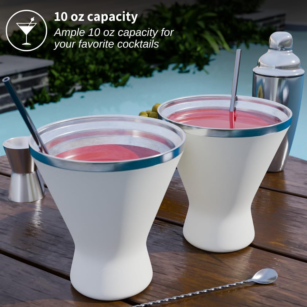 Stainless Steel Martini Glass [Pack of 2] – 10oz Cream, Powder Coated, No Sweat, Double Wall Margarita Tumbler for Cocktails and Cold Drinks | Perfect for Mother's Day Gift