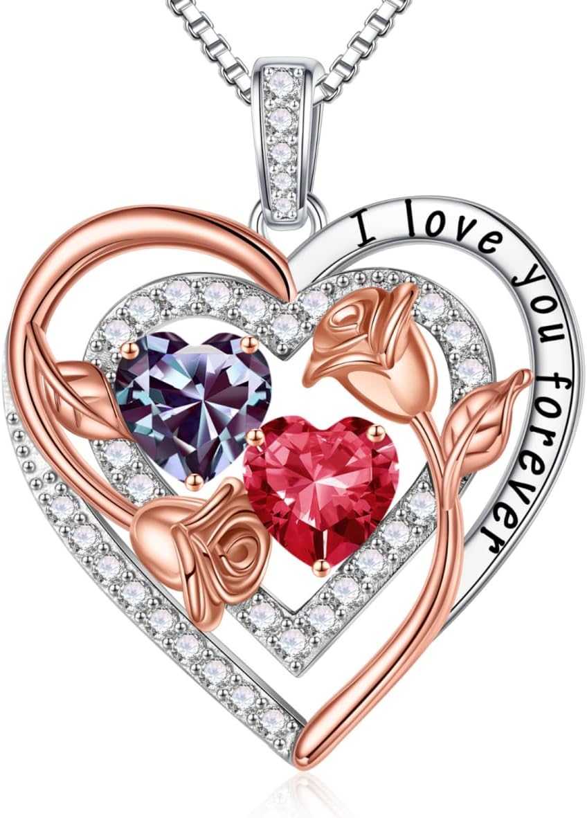 Iefil Birthstone Necklace for Women - Sterling Silver Birthstone Necklace Anniversary Birthday Gifts for Her Wife Mom Daughter