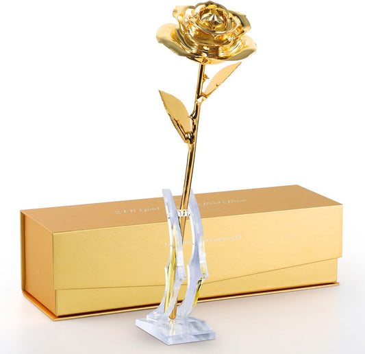 24K Gold Dipped Real Rose – Handpicked Real Rose Preserved in 24K Gold – Elegant, One-of-a-Kind Romantic Gift for Her – Ideal for Birthday, Anniversary, Mother’s Day, Valentine’s Day