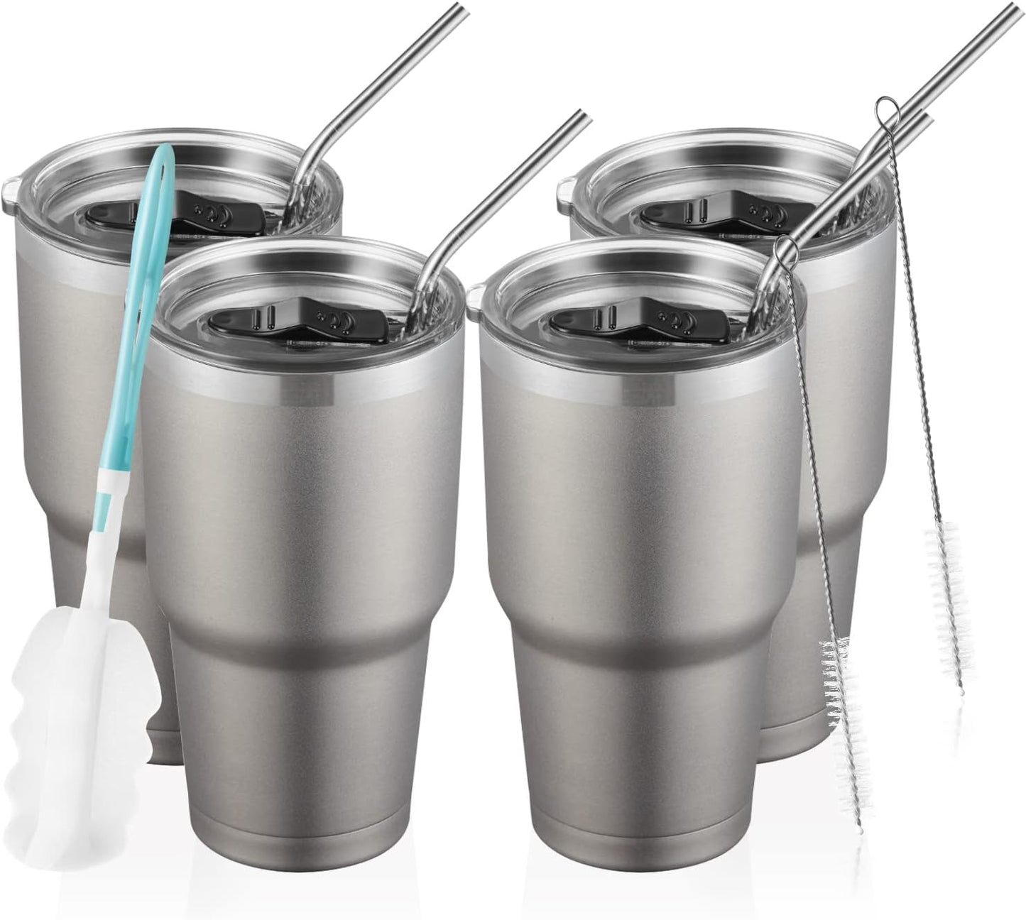 COMOOO 30oz Tumbler Stainless Steel Insulated Tumbler with Lid Double Wall Vacuum Coffee Cup Large Travel Mug for Home, Office, School,Party (Cold Grey, 4 Pack)