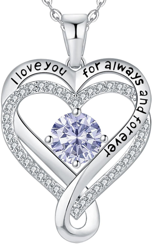 Jewelry for Women Wife Infinity Heart Birthstone I Love You Necklace S925 Anniversary Women Necklaces for Her Wife Birthday Gift Ideas, Birthday Present for Girlfriend Mom Daughter Sterling Silver