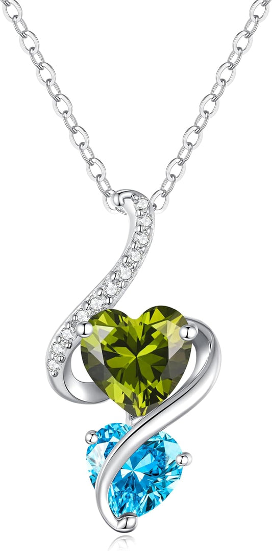 LOUISA SECRET Unique Double Heart Necklace Gifts for Wife Women, 925 Sterling Silver Tiny Birthstone Pendant Jewelry Gift for Her Girlfriend Mom Valentine's Day Anniversary Mother's Day Birthdays & Christmas