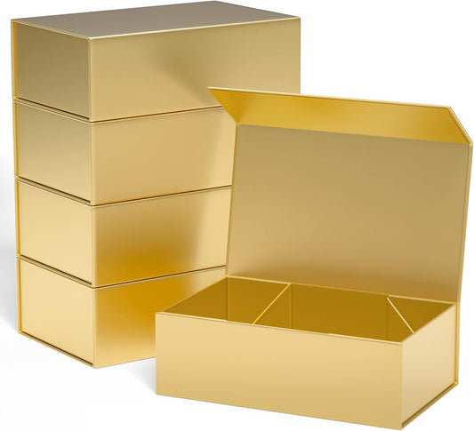 Gold Gift Boxes 10"x6"x3" with Magnetic Closure Lid Gift Boxes for Presents,Bridesmaid Gifts Box,Cute Box,Luxury for Gift Packaging, Magnetic Gift Box for Wrapping Gifts (Gold/5PCS)